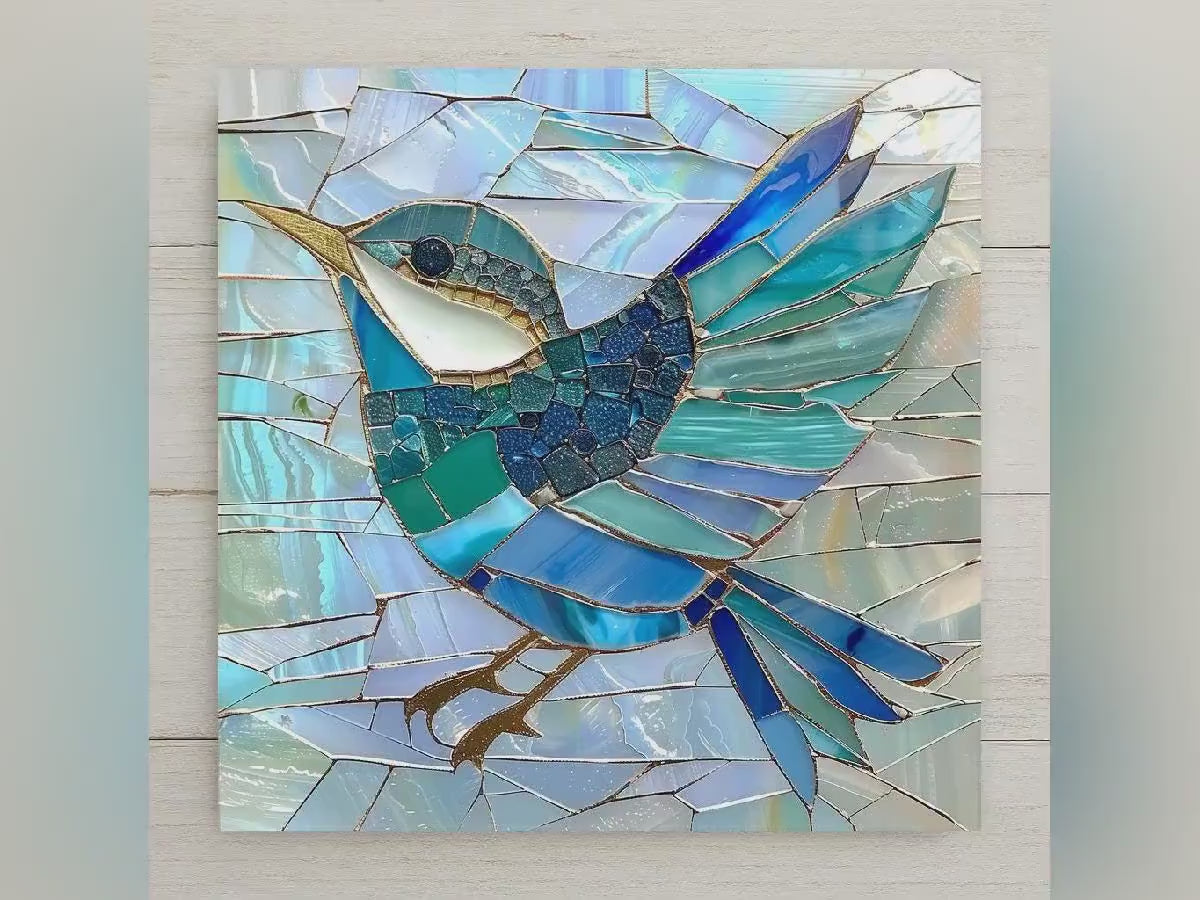 Sea Glass Bird Ceramic Art Tile – Coastal Sea Glass Wall Decor, Turquoise Beach Ocean Bird Accent