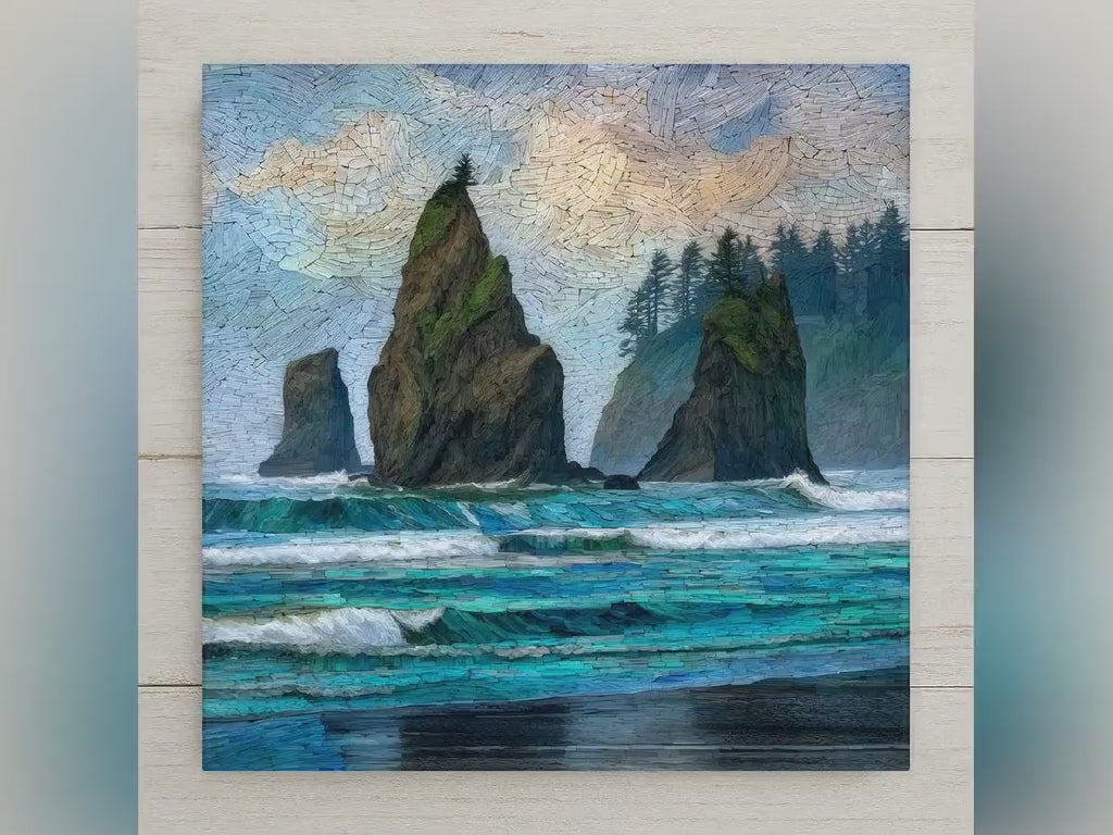 Ruby Beach Coastal Wall Art Ceramic Tile Pacific Northwest Gift Olympic Decor Sea Stack Art Washington Gift Tile