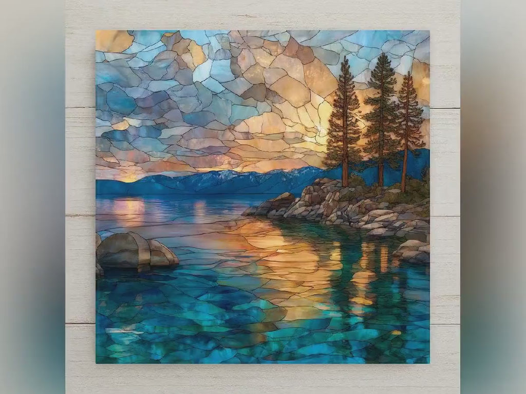 Lake Tahoe Sunset Wall Art Ceramic Tile California Gift Mountain Decor Coastal Nature Art Lake Lover Gift Tile
