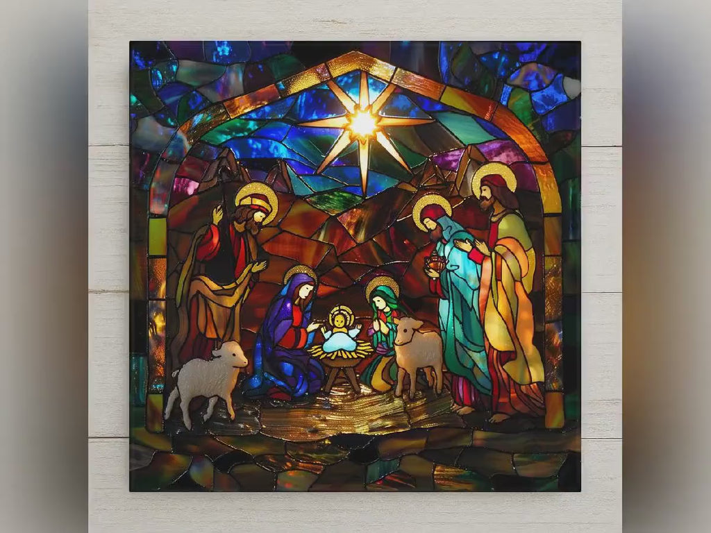 Nativity Wall Art Ceramic Tile Stained Glass Style Christmas Gift Holy Family Decor Religious Nature Art