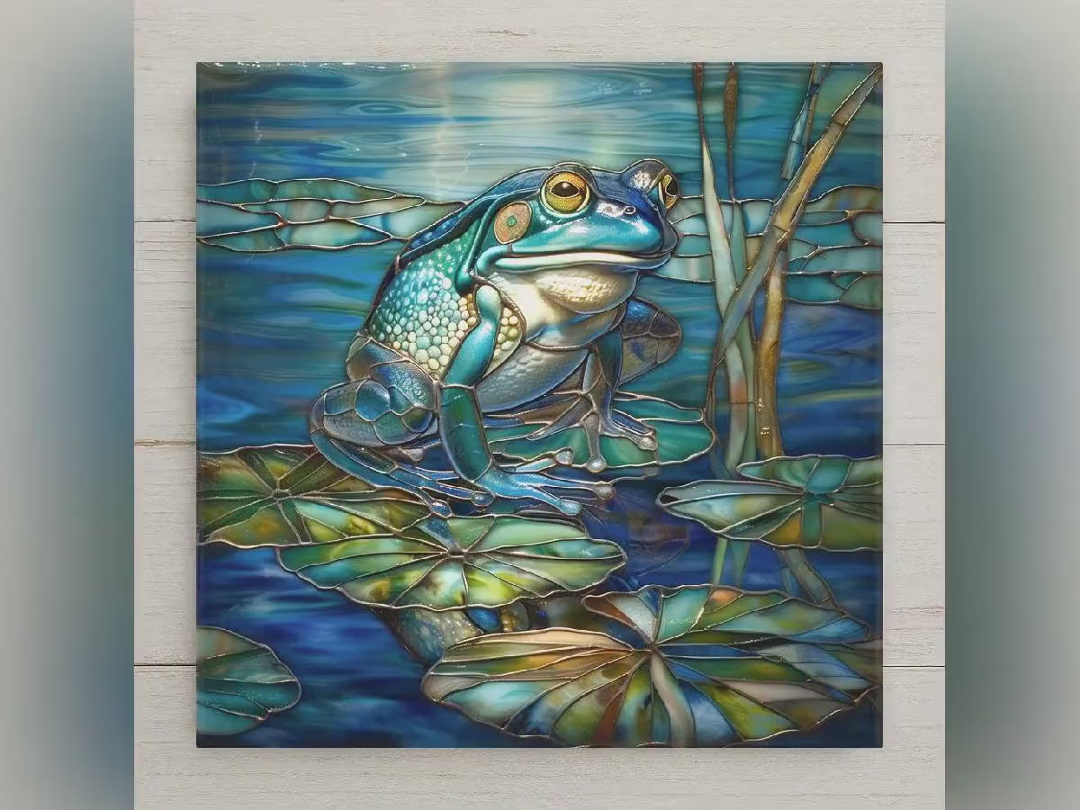 Blue Frog Ceramic Art Tile: Nature Wall Decor Art Lover Gift Home Decor Wall Art