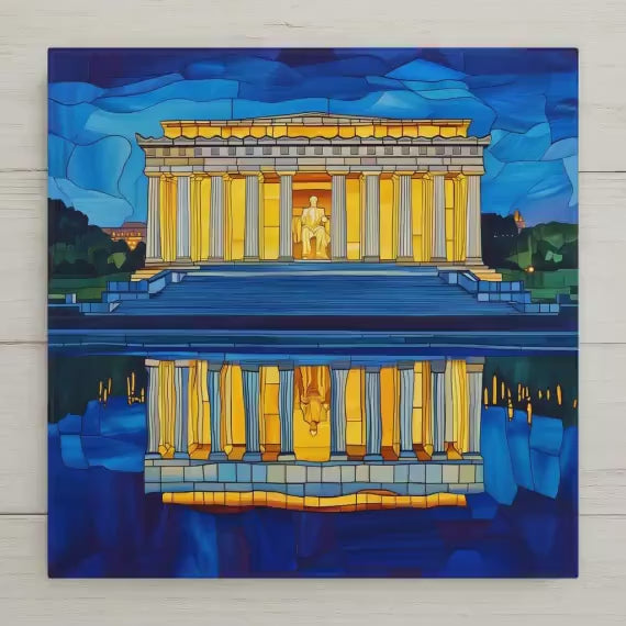 Lincoln Memorial Wall Art Ceramic Tile Washington DC Decor Patriotic Home Decor American Landmark Gift Reflecting Pool Art
