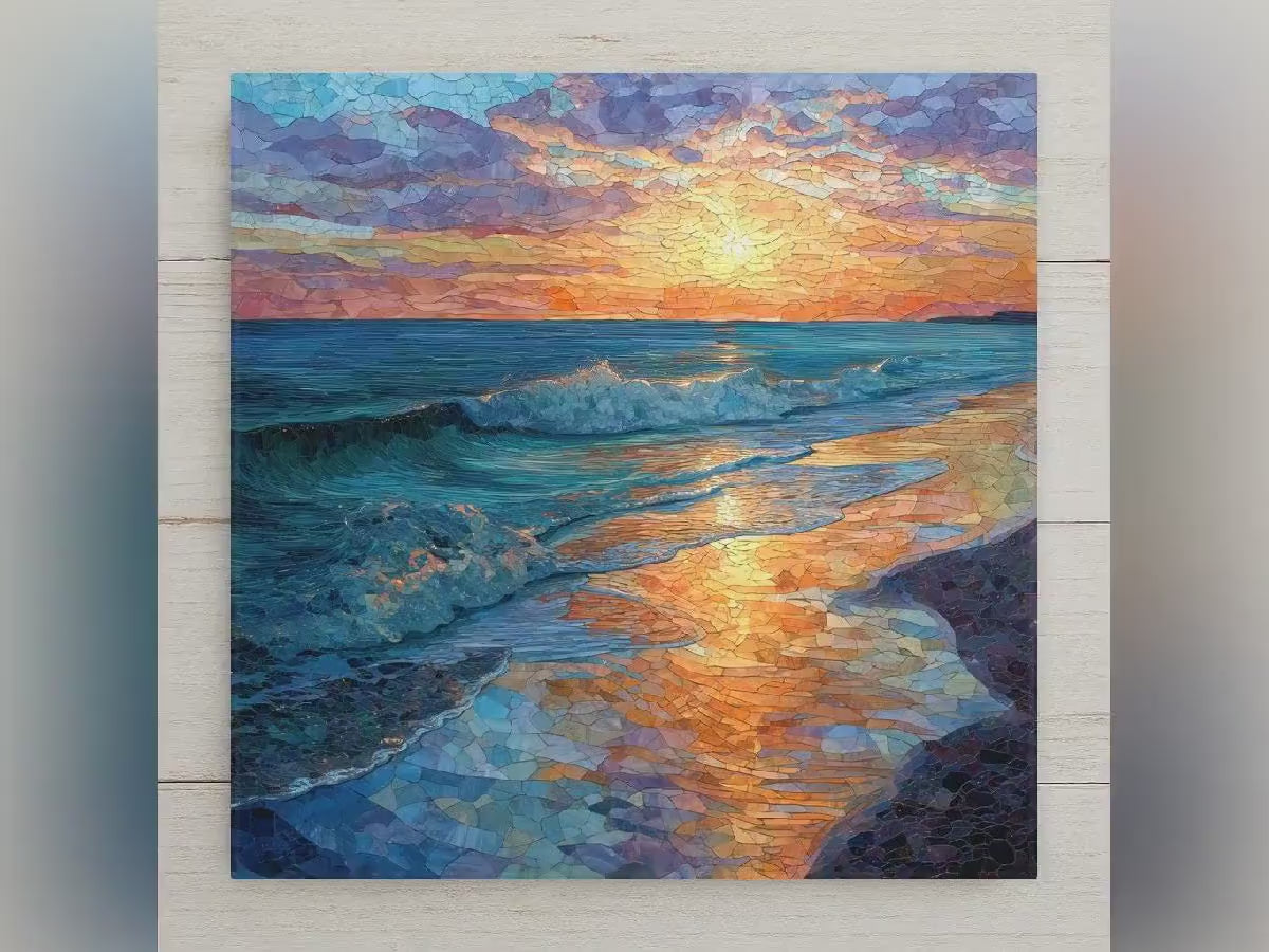 Cape Cod Wall Art Ceramic Tile Stained Glass Style Coastal Gift Beach Landscape Decor Place Identity