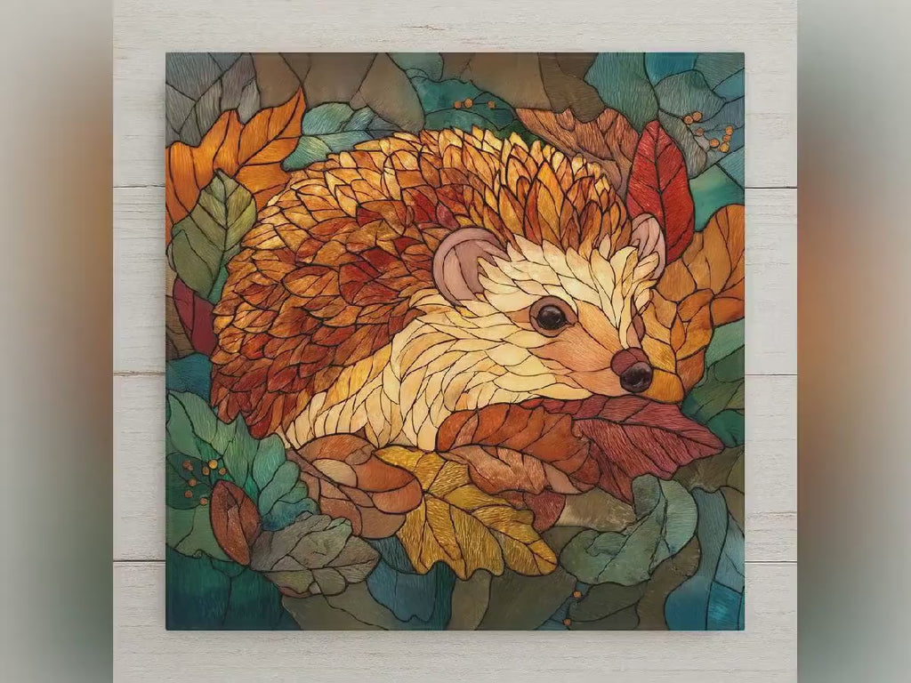 Hedgehog Wall Art Ceramic Tile Stained Glass Style Woodland Gift Forest Animal Decor Hedgehog Lover