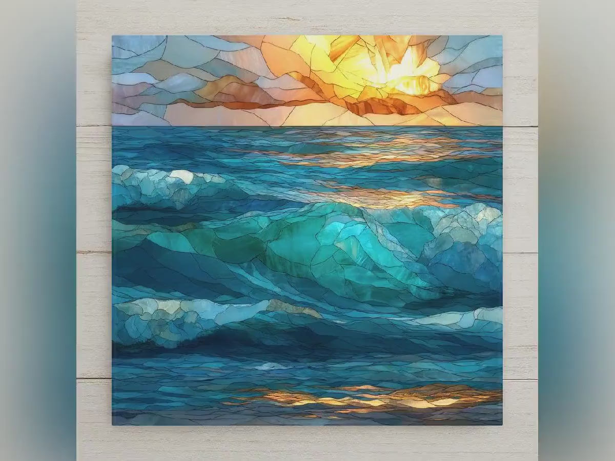 Abstract Ocean Waves Ceramic Art Tile: Coastal Wall Decor Beach House Accent Ocean Home Decor Wall Art Calming Sea Abstract Ocean Art