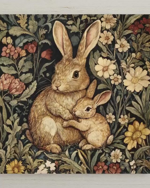 Bunny Rabbit Wall Art Ceramic Tile William Morris Style Gift Art Nouveau Nature Art Rabbit Lover Woodland Decor Gift