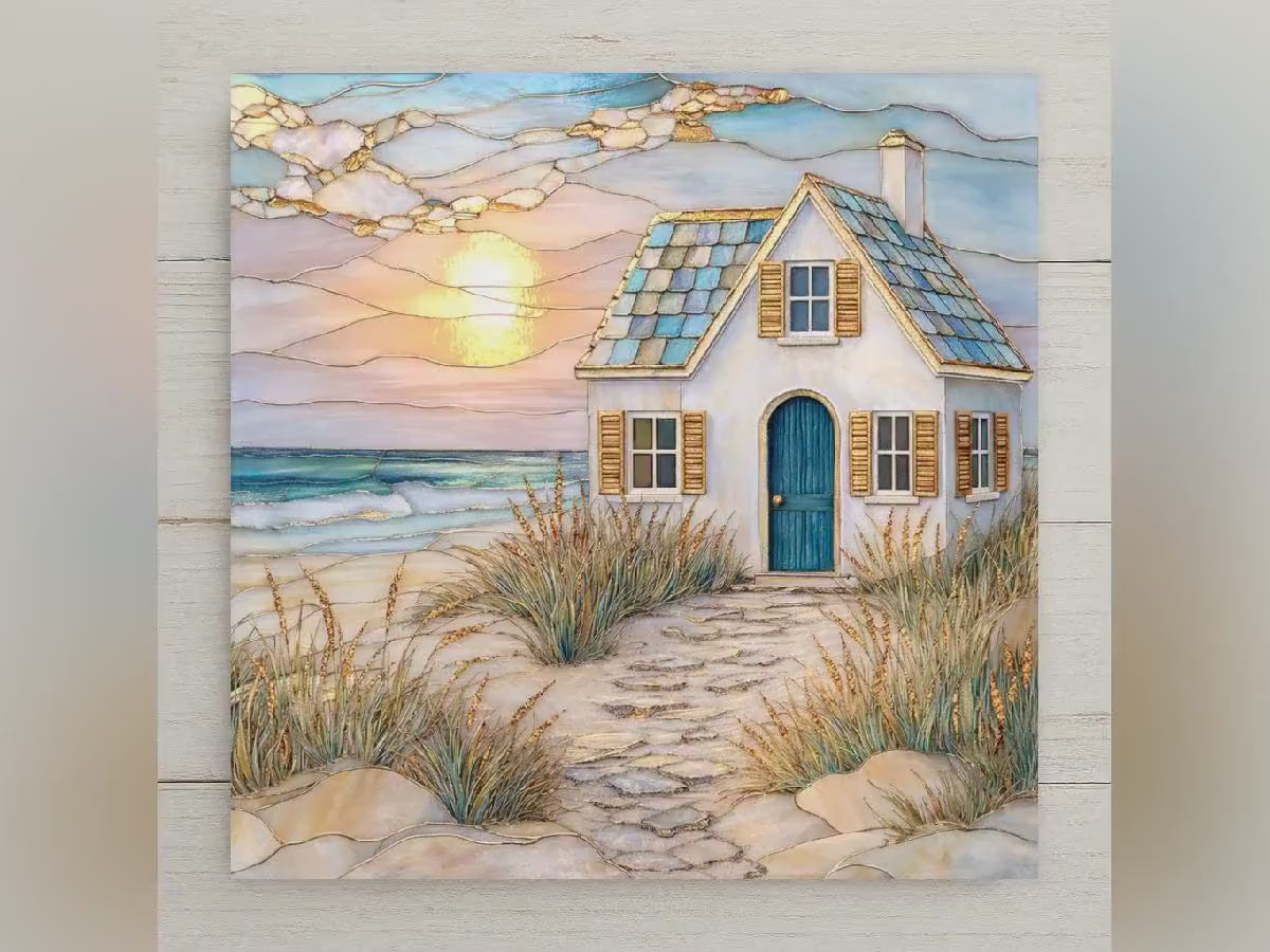 Coastal Cottage Wall Art Ceramic Tile Beach House Sunset Ocean Decor Seaside Gift Anniversary Birthday Nature