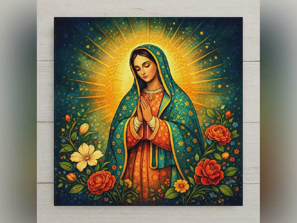 Our Lady of Guadalupe Ceramic Art Tile – Virgen Mexican Folk Catholic Wall Art, Devotional Gift