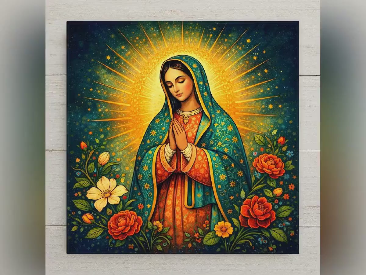 Our Lady of Guadalupe Ceramic Art Tile – Virgen Mexican Folk Catholic Wall Art, Devotional Gift