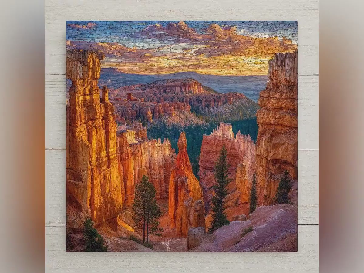 Bryce Canyon Ceramic Tile Wall Art - Utah Hoodoos Stained Glass Style National Park Desert Landscape Home Decor