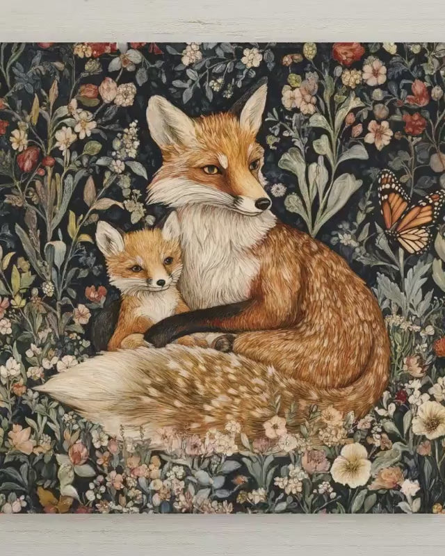 Fox Wall Art Ceramic Tile William Morris Gift Art Nouveau Fox Lover Nature Art Woodland Decor Botanical Pair Gift