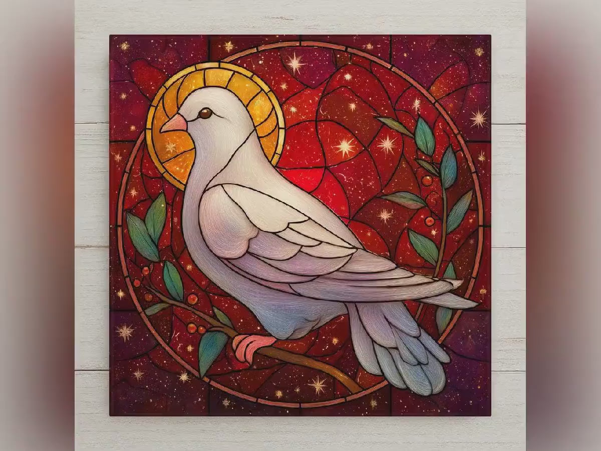 White Dove Wall Art Ceramic Tile Peace Gift Stained Glass Decor Inspirational Art Sympathy Home Gift Tile