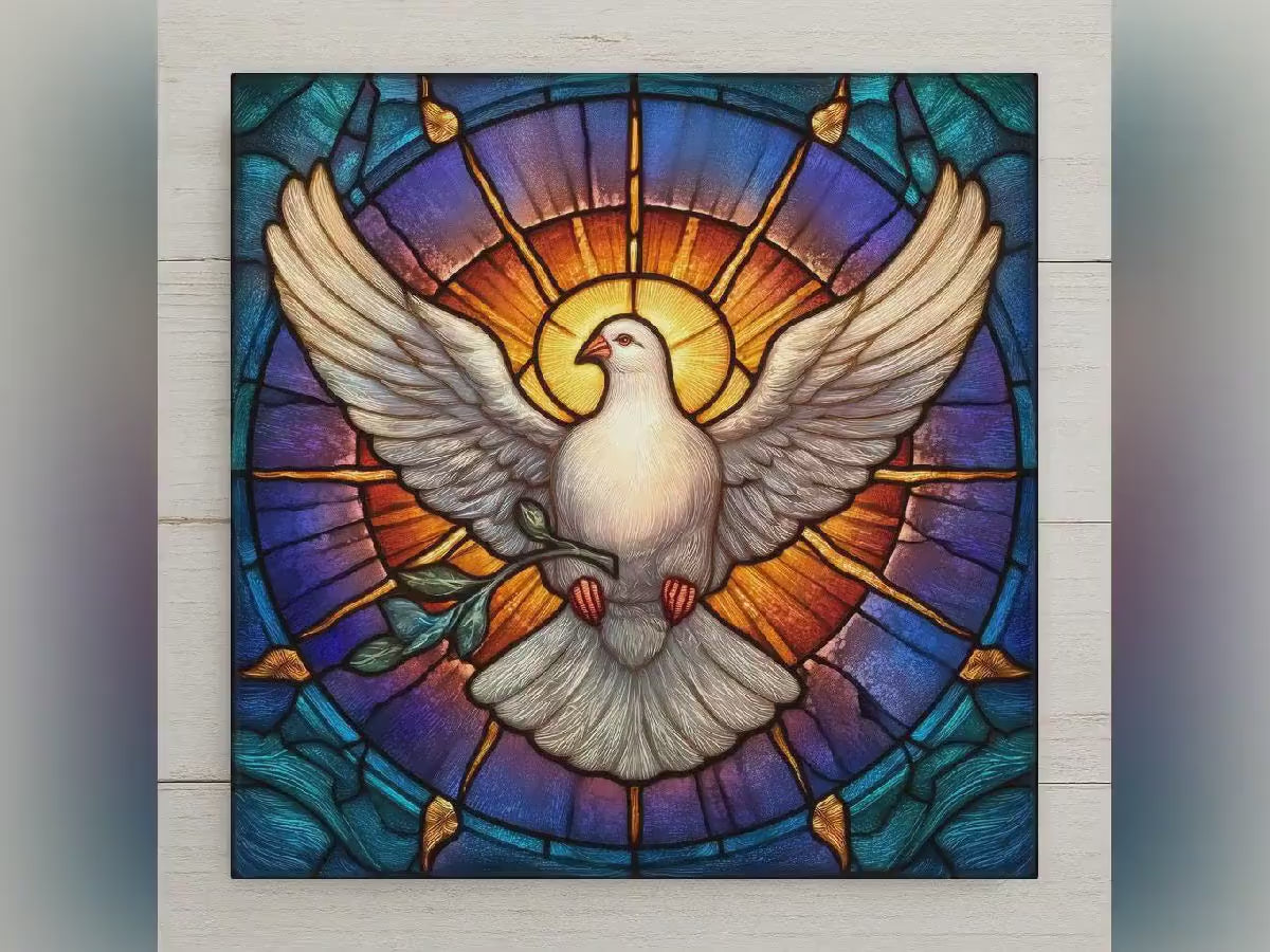 Peace Dove Stained Glass Style Ceramic Art Tile – Christian Faith Wall Decor, Holy Spirit Sympathy Keepsake