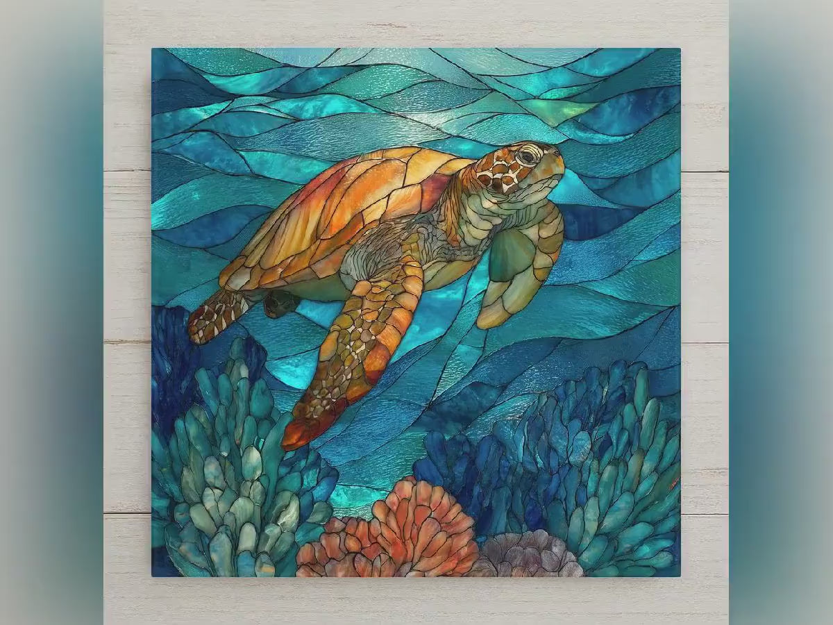 Sea Turtle Wall Decor Ceramic Tile Coastal Bathroom Art Beach House Decor Ocean Wildlife Artwork Nautical Home Accent