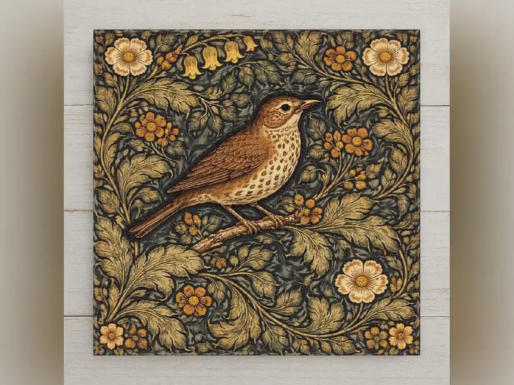 Bird Wall Art Ceramic Tile – William Morris Style Botanical Decor – Cottagecore Wall Decor – Vintage Floral Home Decor Gift