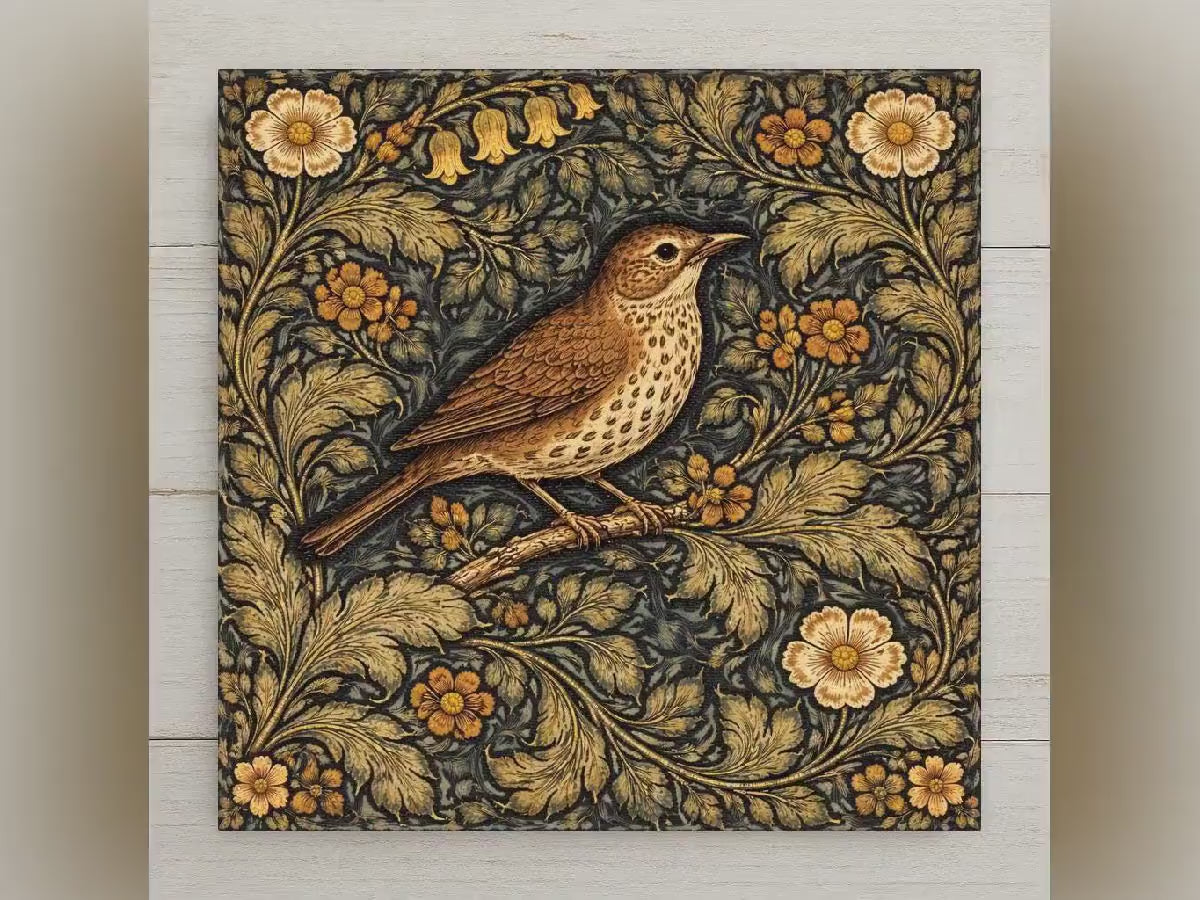 Bird Wall Art Ceramic Tile – William Morris Style Botanical Decor – Cottagecore Wall Decor – Vintage Floral Home Decor Gift