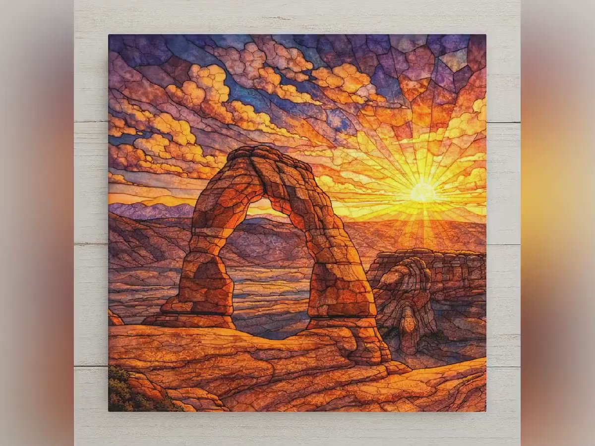 Arches National Park Wall Art Ceramic Tile Stained Glass Style Delicate Arch Landscape Utah Desert Art Travel Gift Tile