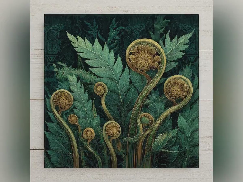 Fern Wall Art Ceramic Tile – Art Nouveau Botanical Decor, Emerald Green Woodland Home Decor