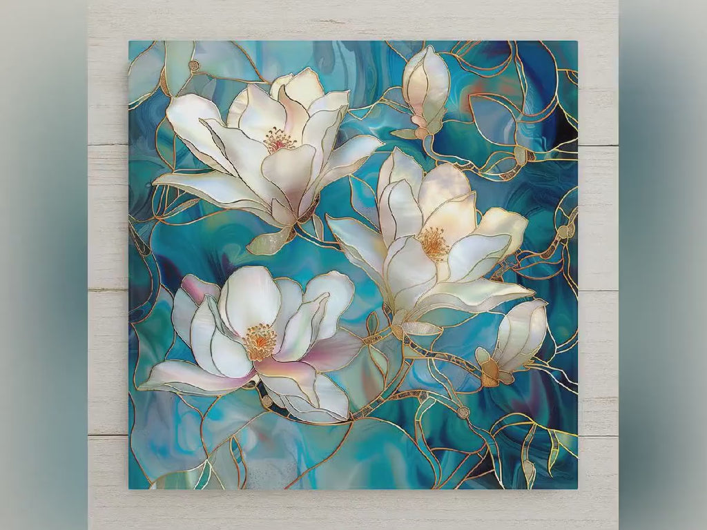 Magnolia Wall Art Ceramic Tile Art Nouveau Gift William Morris Botanical Floral Decor Magnolia Lover Nature Art