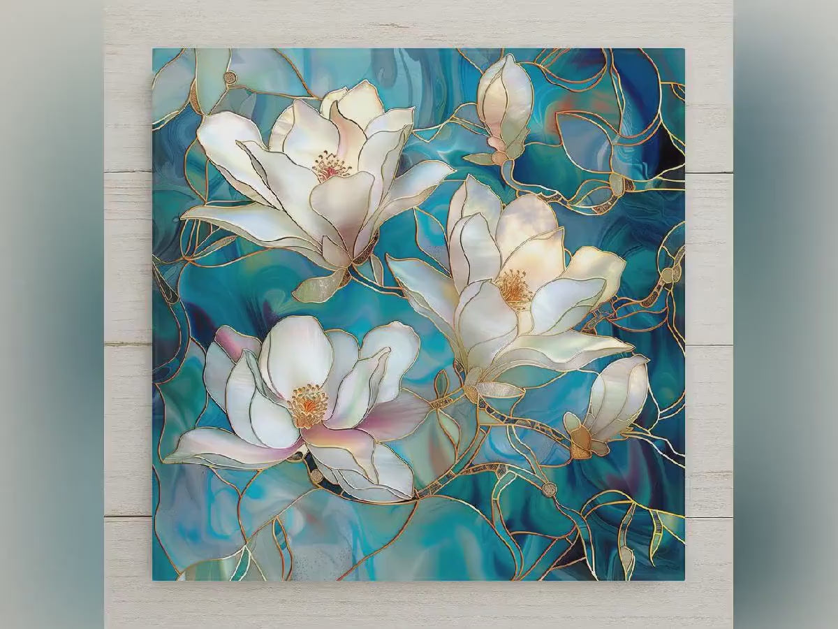 Magnolia Wall Art Ceramic Tile Art Nouveau Gift William Morris Botanical Floral Decor Magnolia Lover Nature Art