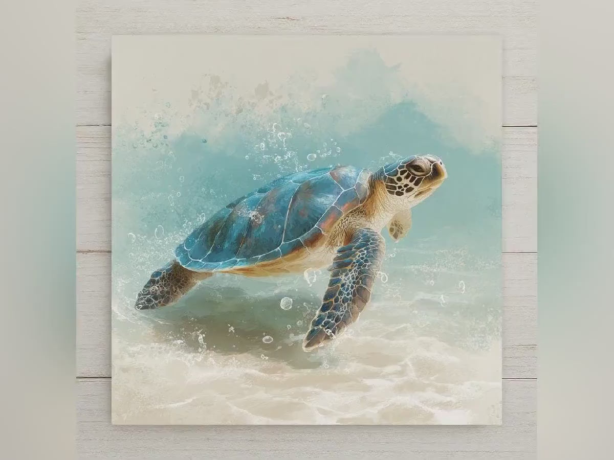 Sea Turtle Decor Ceramic Tile Wall Art Coastal Bathroom Art Beach House Gift Ocean Wildlife Tile